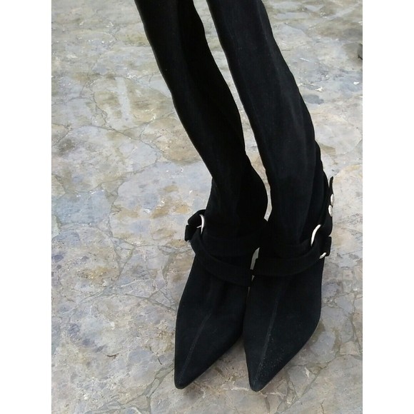 Brian Atwood black suede leather tall boots heels size 37 us 6.5, made in italy - Picture 7 of 7